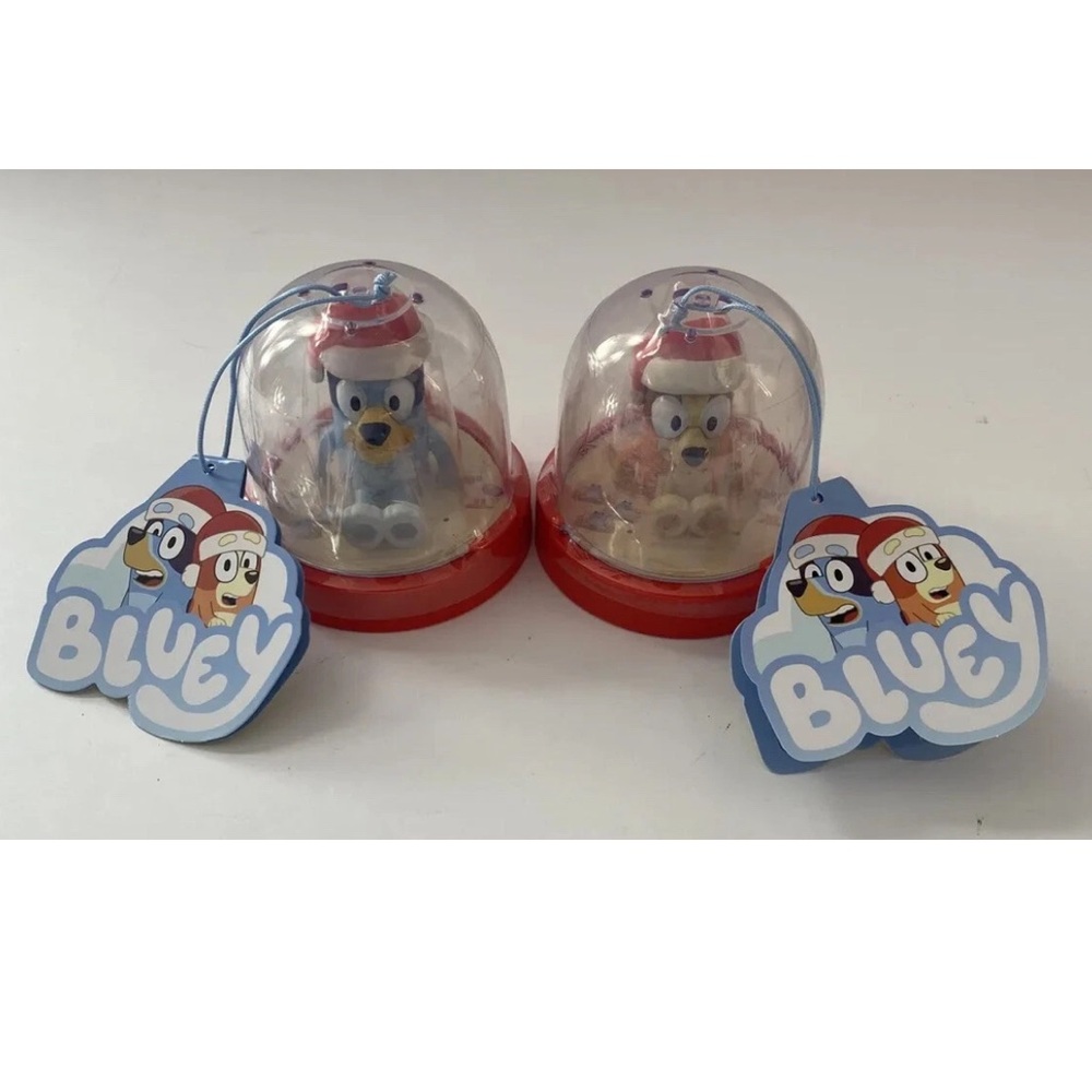 SET OF BLUEY AND BINGO CHRISTMAS TOY ORNAMENTS WITH GIFT TAGS *NEW*
